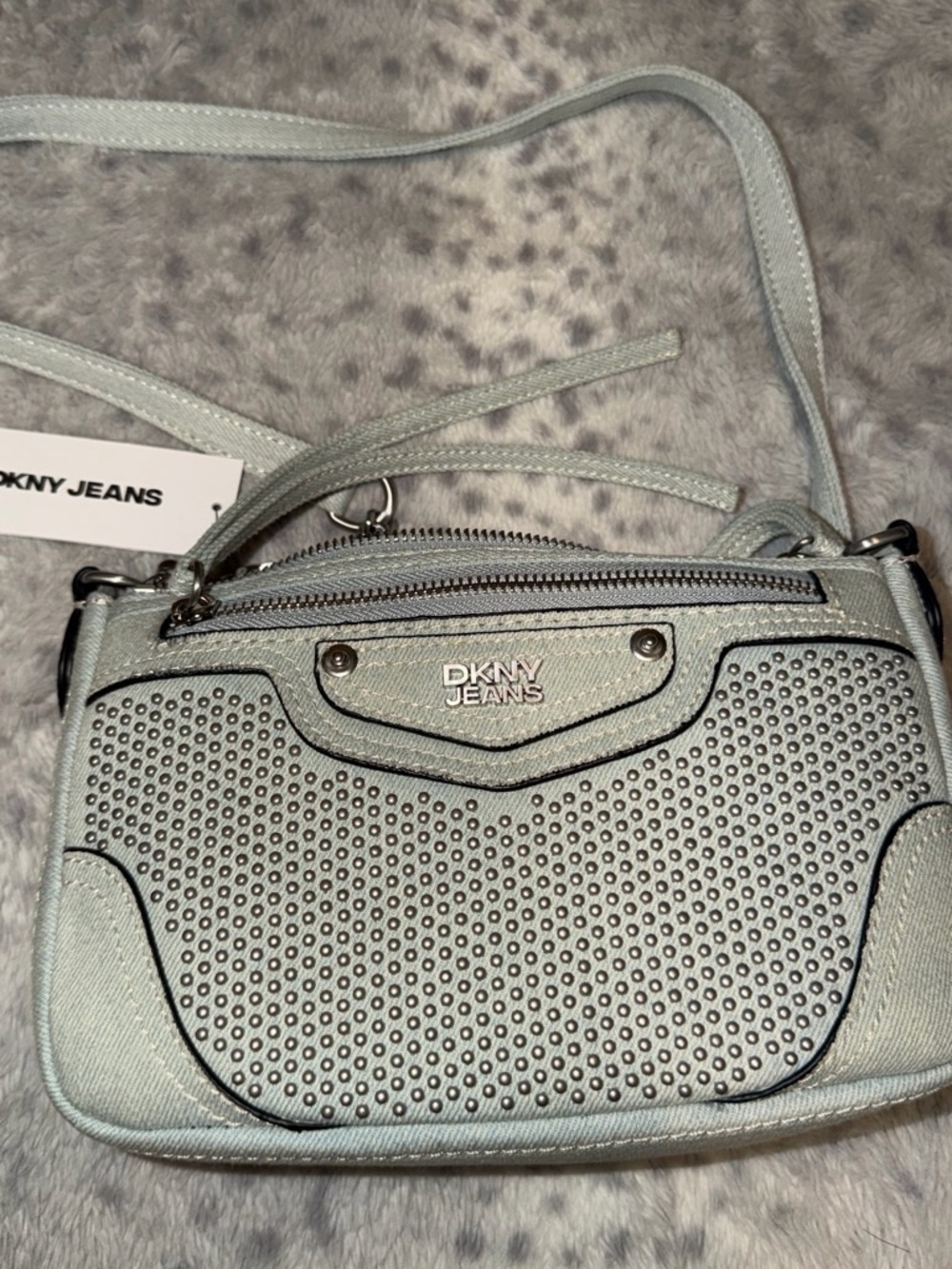 Dkny Jeans Pale Blue Studded Crossbody Bag